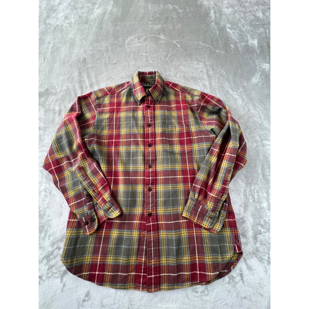 Brooks Brothers Flannel Shirt Mens Medium Red Plaid Saxxon Wool Button Down